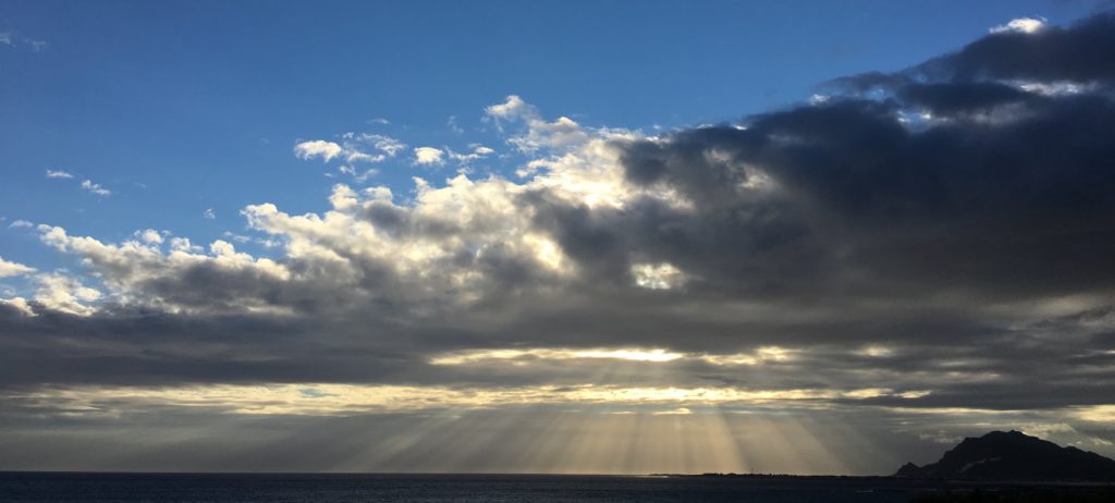 Betty’s Bay’s Crepuscular Rays. An apostrophe in time saves rhyme.